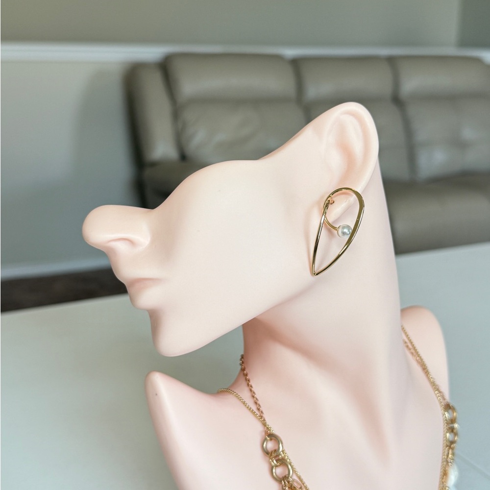 Gold Teardrop Pearl Accent Earrings - Women Jewelry